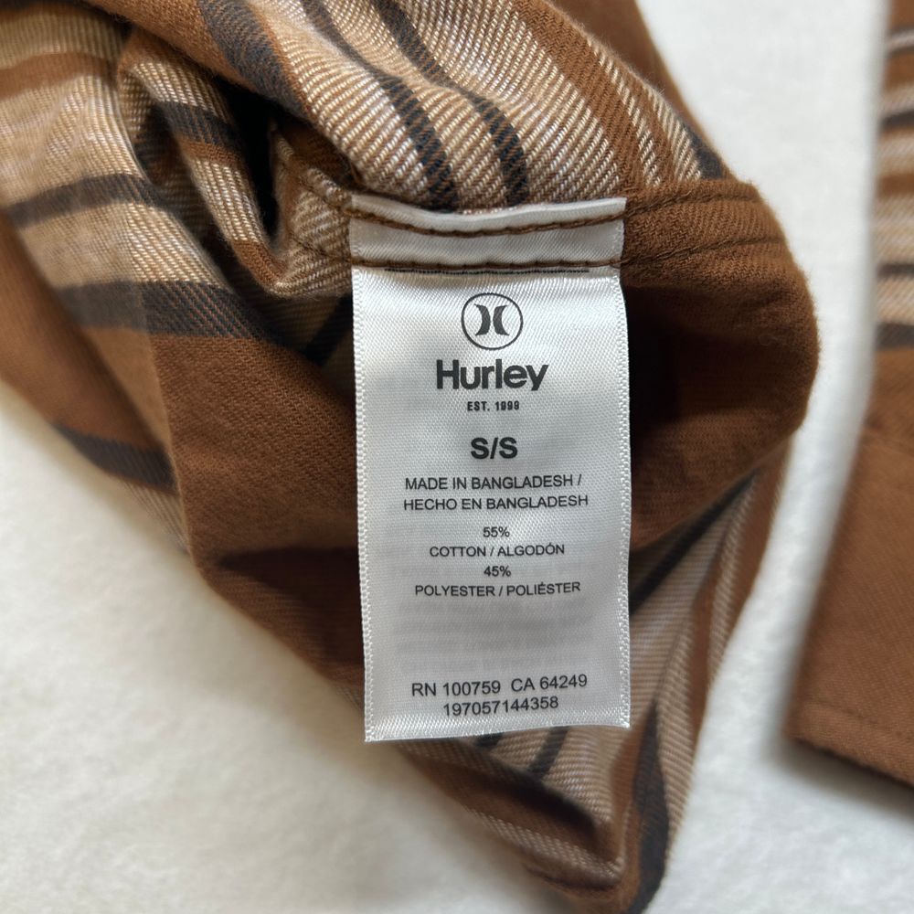 Hurley Brushed Fabric Shirt Mens Small Brown Striped Ultra Soft Regular Fit - Picture 7 of 8